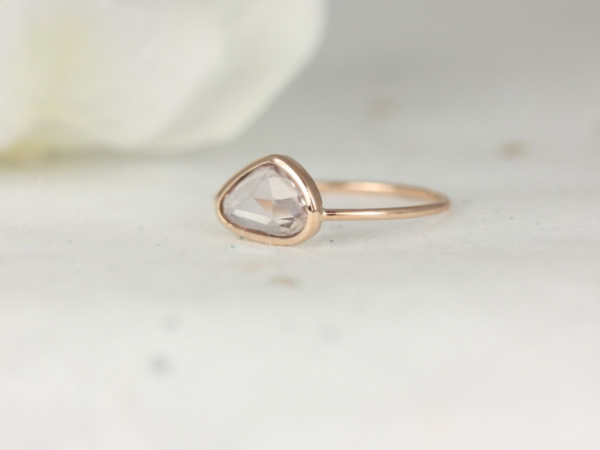 Rosados Box 1.19ct Ready to Ship Donatella Jelly Bean 14kt Rose Gold Free Form Organic Slice Rose Cut Peach Sapphire Dainty Ring