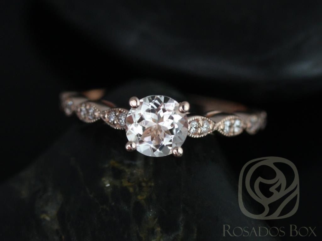 Rosados Box Ready to Ship Helena 6mm 14kt Rose Gold Round Morganite and Diamond Engagement Ring
