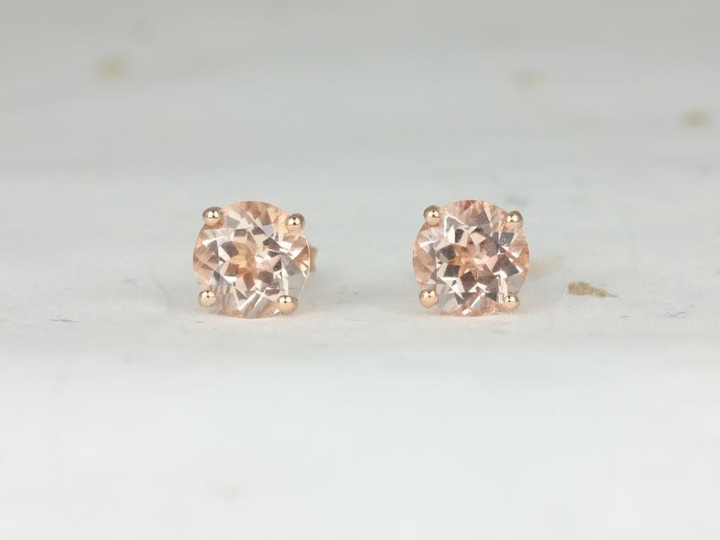 Rosados Box Ready to Ship Donna 8mm 14kt Rose Gold Round Morganite Leaf Gallery Basket Stud Earrings