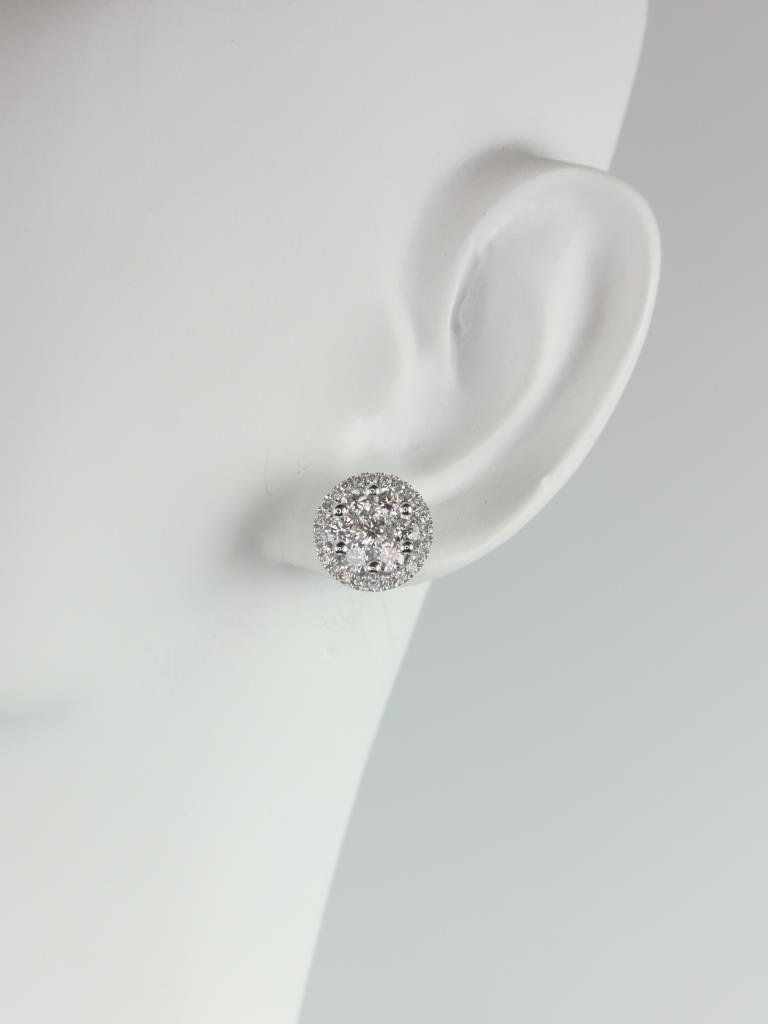 Rosados Box Danice Studs 14kt White Gold 1ct Round Diamonds Cluster Halo Stud Earrings