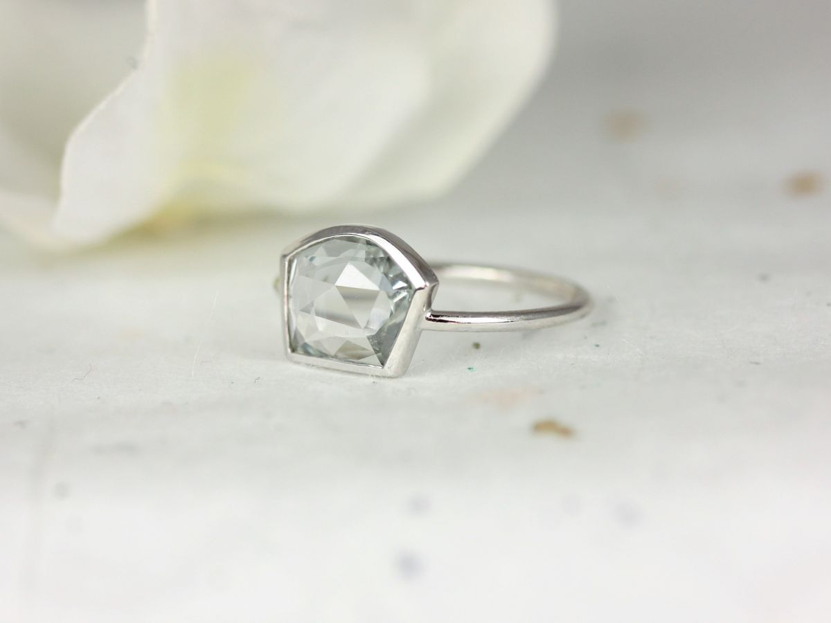 Rosados Box 2.08cts Ready to Ship Donatella Toast 14kt Solid White Gold Free Form Organic Slice Rose Cut Grey Sapphire Bezel Ring