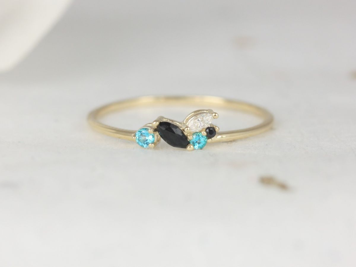Rosados Box Blue Skye 14kt Solid Gold Diamond Topaz Onyx Marquise Round Cluster Stacking Ring