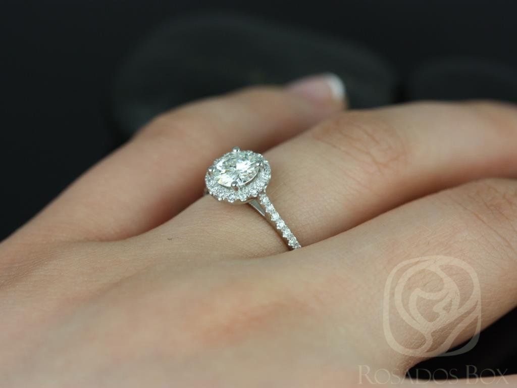 Rosados Box Ready to Ship Kubian 6mm 14kt White Gold Round Forever One Moissanite Diamonds Round Halo Engagement Ring