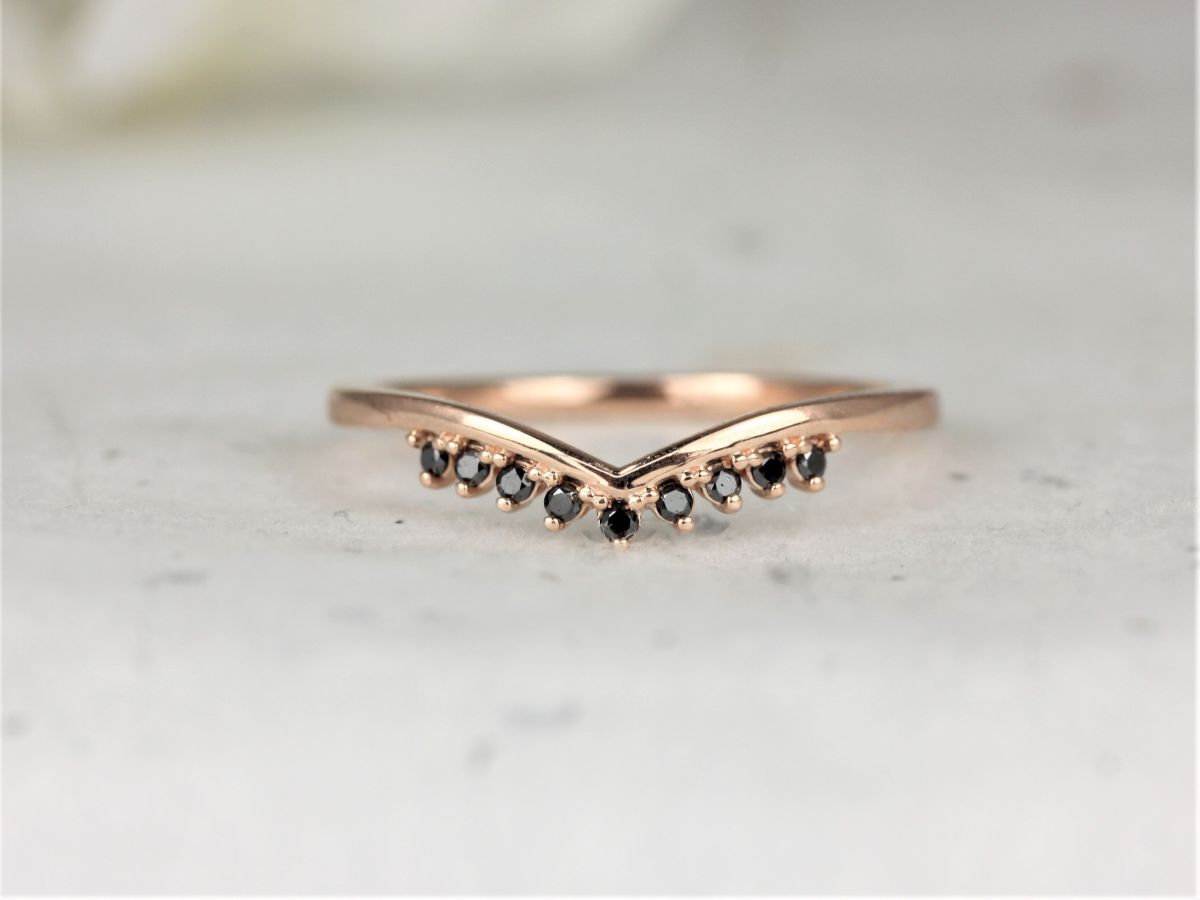 Lonnie 14kt Gold Tiara Chevron Black Diamond Nesting Ring by Rosados Box