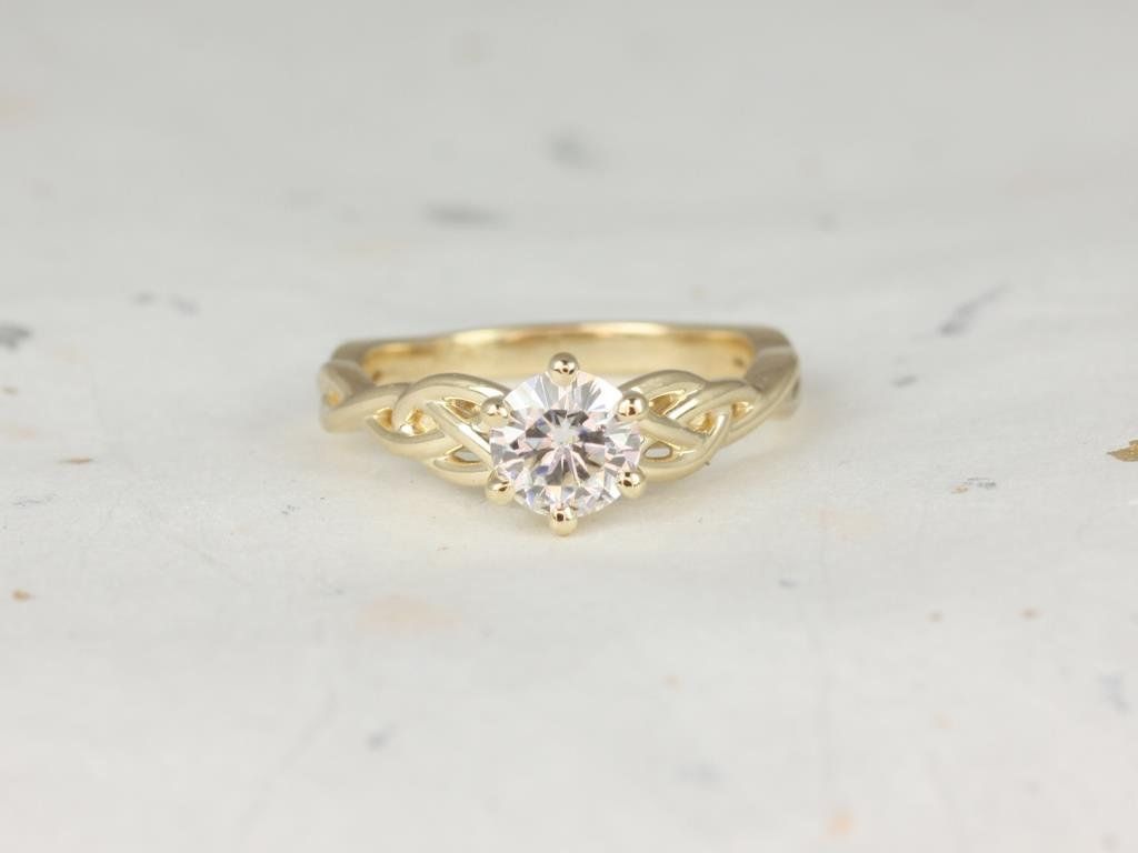 Rosados Box 6 Prong Cassidy 6mm 14kt Yellow Gold Round Moissanite Celtic Love Knot Engagement Ring