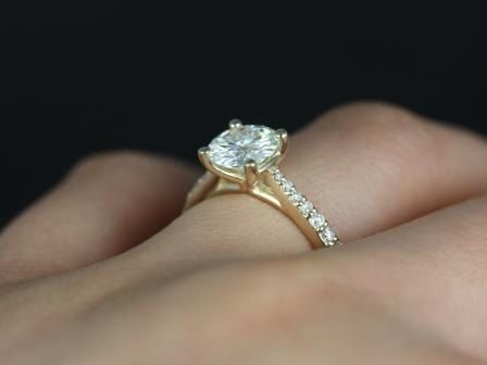 SALE Rosados Box Ready to Ship Taylor 7mm 14kt Yellow Gold Round FB Moissanite and Diamond Cathedral Engagement Ring