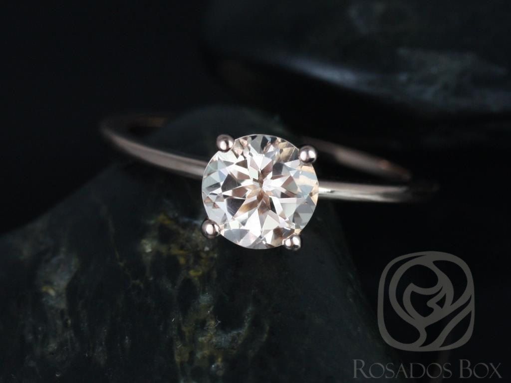 Rosados Box Ready to Ship Skinny Alberta 7mm 14kt WHITE Gold Round Morganite Tulip Solitaire Engagement Ring
