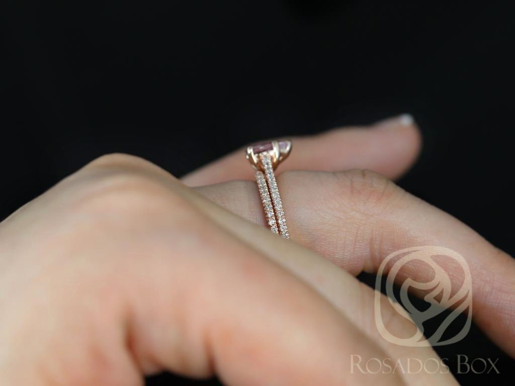 Rosados Box Ready to Ship Ann 1.09cts 14kt Rose Gold Pear Peach Blush Sapphire and Diamonds Cathedral Classic Wedding Set