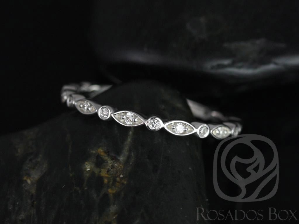 Ultra Petite Gwen 14kt White Gold Vintage WITHOUT Milgrain Diamond ALMOST Eternity Band