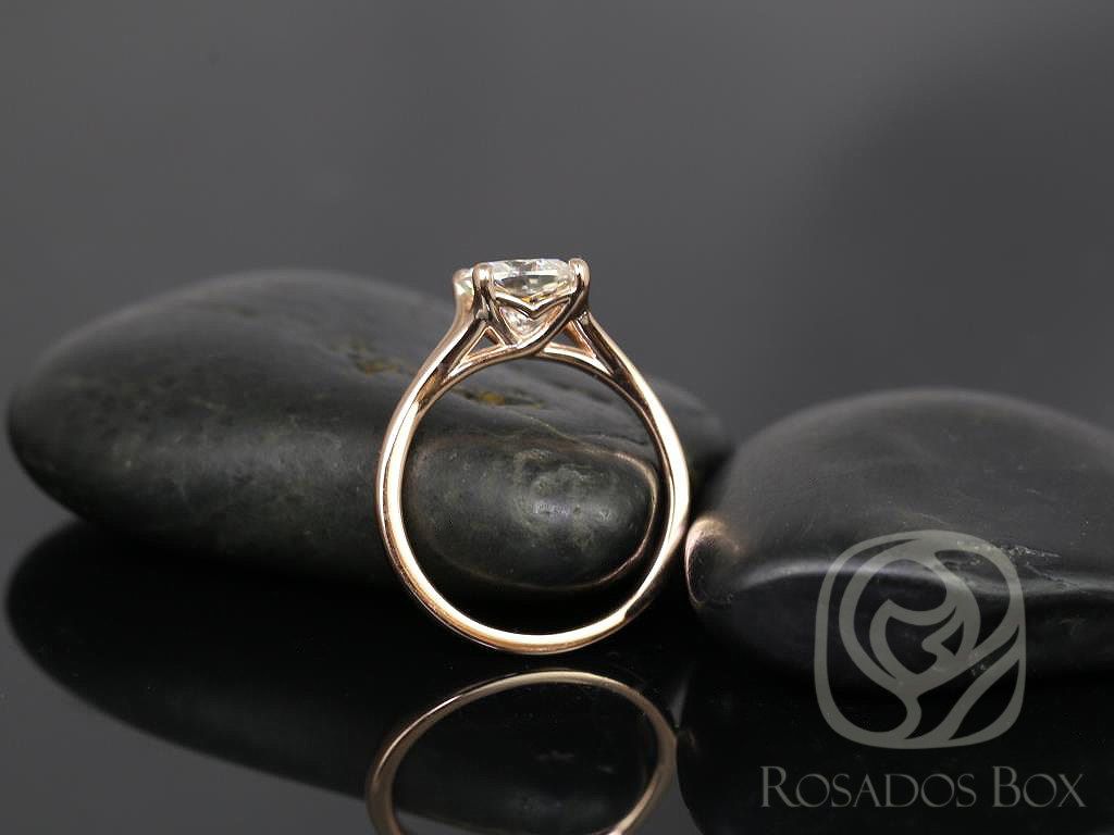 Rosados Box Khaleesi 7.5mm 14kt Rose Gold Cushion Moissanite Split Cathedral Solitaire Engagement Ring