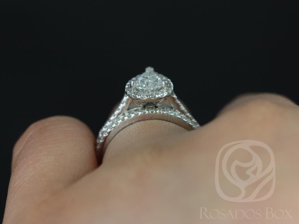Rosados Box Ready to Ship Conflict Free Tabitha 1.02cts 14kt White Gold Pear Diamond Halo Classic Wedding Set