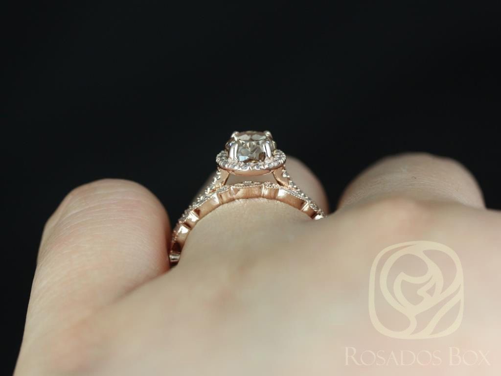 1.51ct Ready to Ship Rebecca & Gwen 14kt Rose Gold Oval Cocoa Cognac Diamond Oval Halo Bridal Set