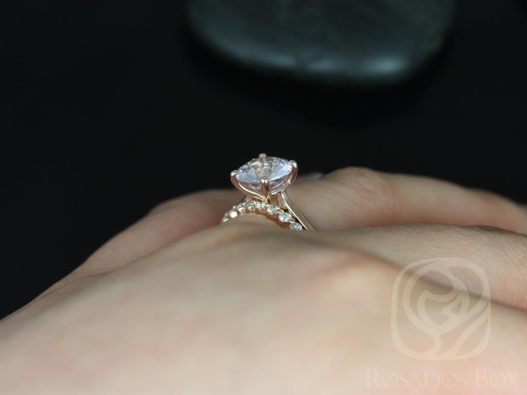 2.39ct Skinny Flora & Petite Naomi 14kt Rose Gold Icy Lavender Blush Sapphire and Diamond Round Solitaire Bridal Set