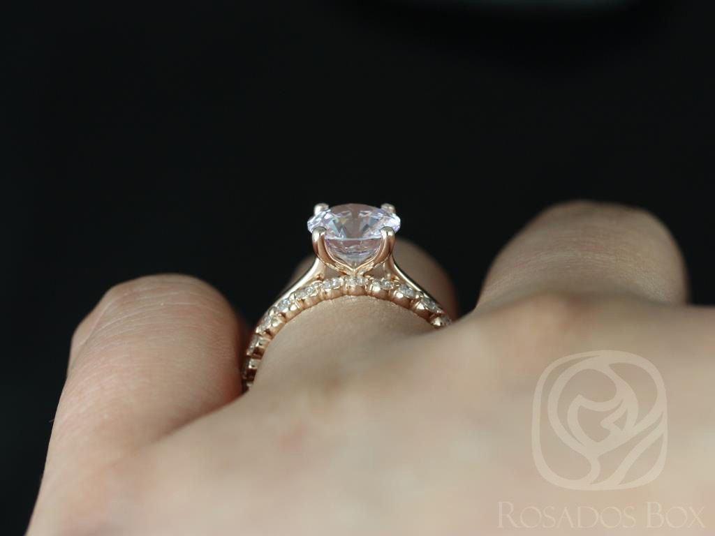 2.39ct Skinny Flora & Petite Naomi 14kt Rose Gold Icy Lavender Blush Sapphire and Diamond Round Solitaire Bridal Set