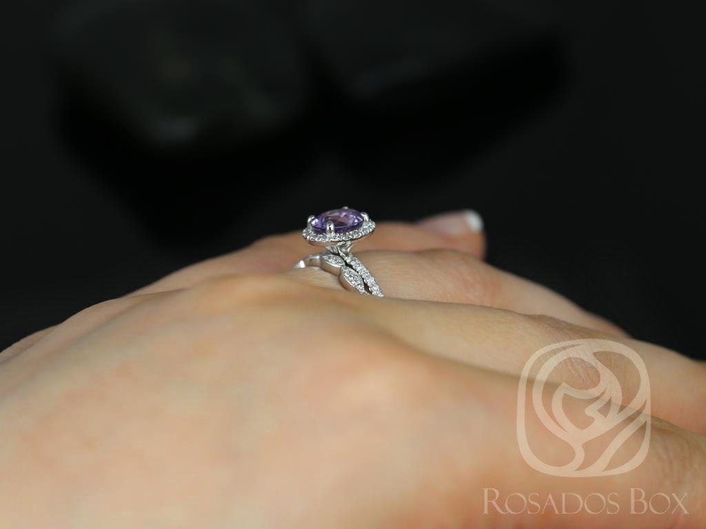 Rosados Box Ready to Ship Federella & Christie 1.17cts 14kt White Gold Oval Lilac Purple Sapphire Diamond Halo Wedding Set