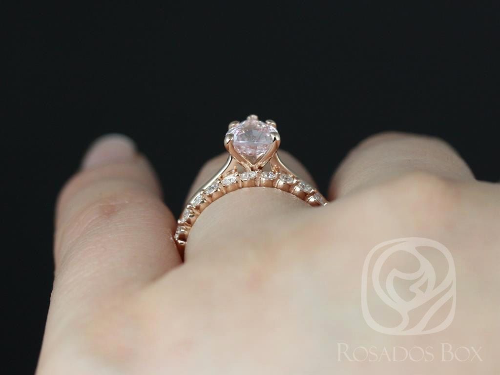 1.56ct Ready to Ship Skinny Jane & Petite Naomi 14kt Rose Gold Icy Blush Champagne Sapphire Diamonds Pear Solitaire Bridal Set