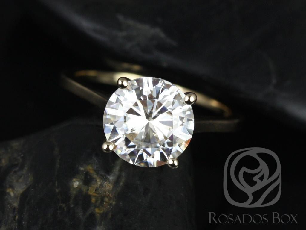 Rosados Box Esther 9mm 14kt Yellow Gold Round Moissanite Classic Thin Skinny Engagement Ring