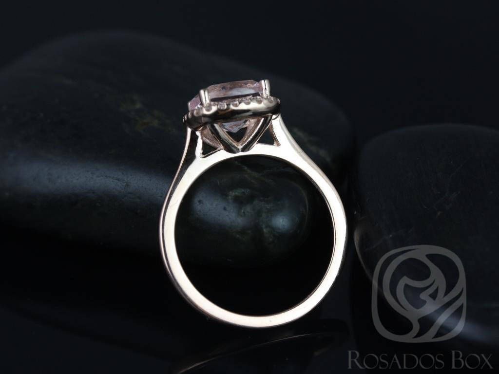 Rosados Box Roxie 8mm 14kt YELLOW Gold Cushion Morganite Halo Engagement Ring w/ Diamonds Ready to Ship