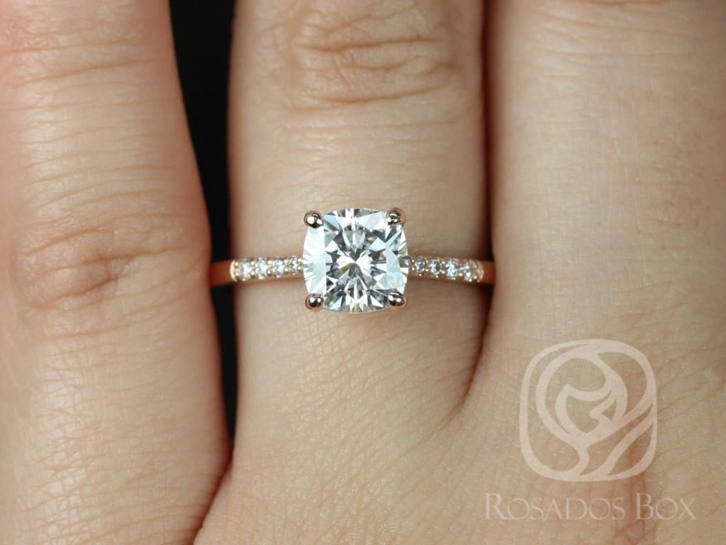Rosados Box Mila 7mm 14kt Rose Gold Cushion Moissanite Solitaire Diamonds Engagement Ring