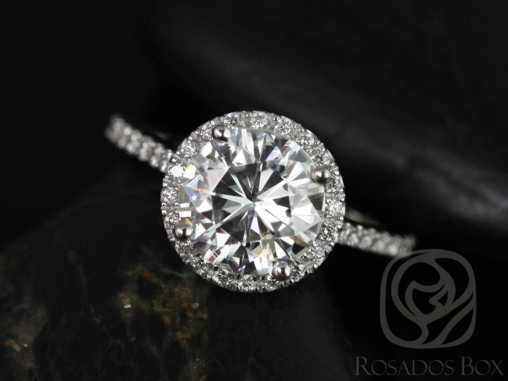 SALE Rosados Box Ready to Ship Kubian 8mm 14kt ROSE Gold Round FB Moissanite and Diamonds Halo Engagement Ring