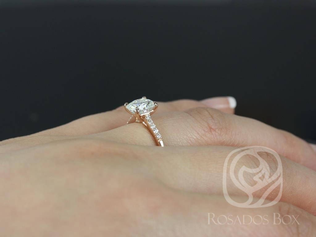 Rosados Box Mila 7mm 14kt Rose Gold Cushion Moissanite Solitaire Diamonds Engagement Ring