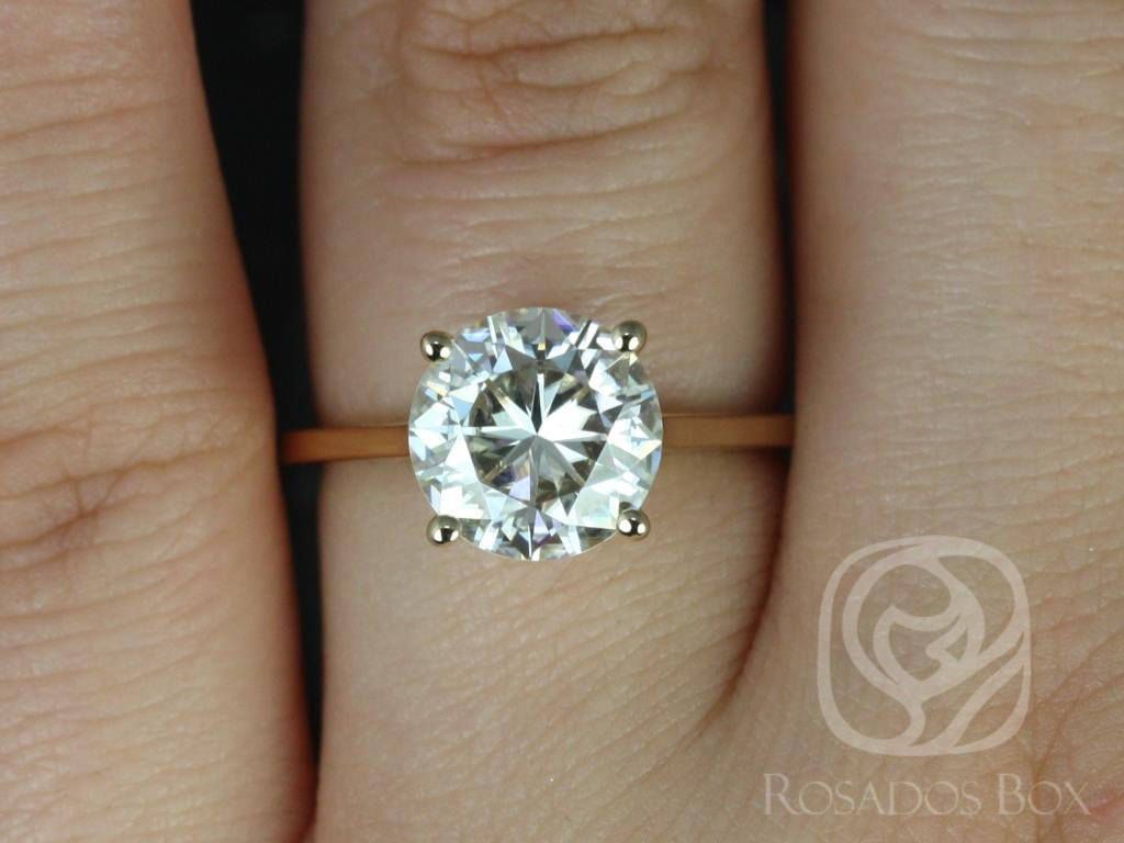 SALE Rosados Box Ready to Ship Esther 9mm 14kt Yellow Gold Round FB Moissanite Classic Thin Skinny Engagement Ring