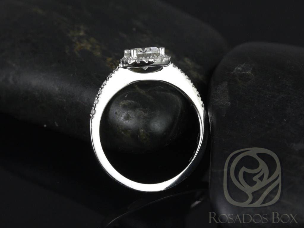 SALE Rosados Box Ready to Ship Barra 6mm Platinum Round FB Moissanite Diamonds Cushion Halo Engagement Ring