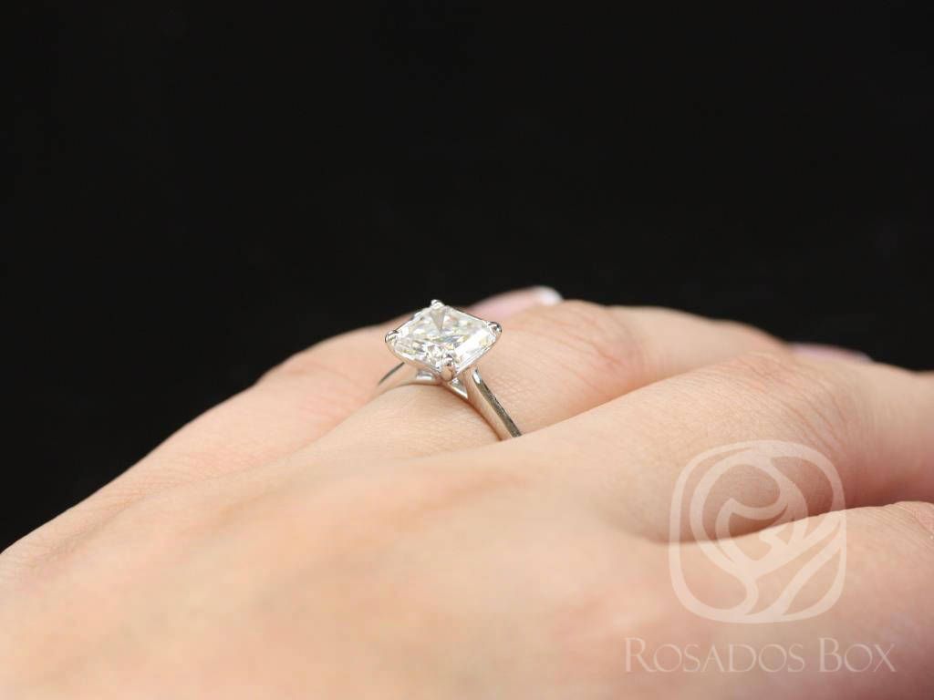 Rosados Box Skinny Denise 8mm 14kt White Gold Asscher Moissanite Tulip Cathedral Solitaire Engagement Ring
