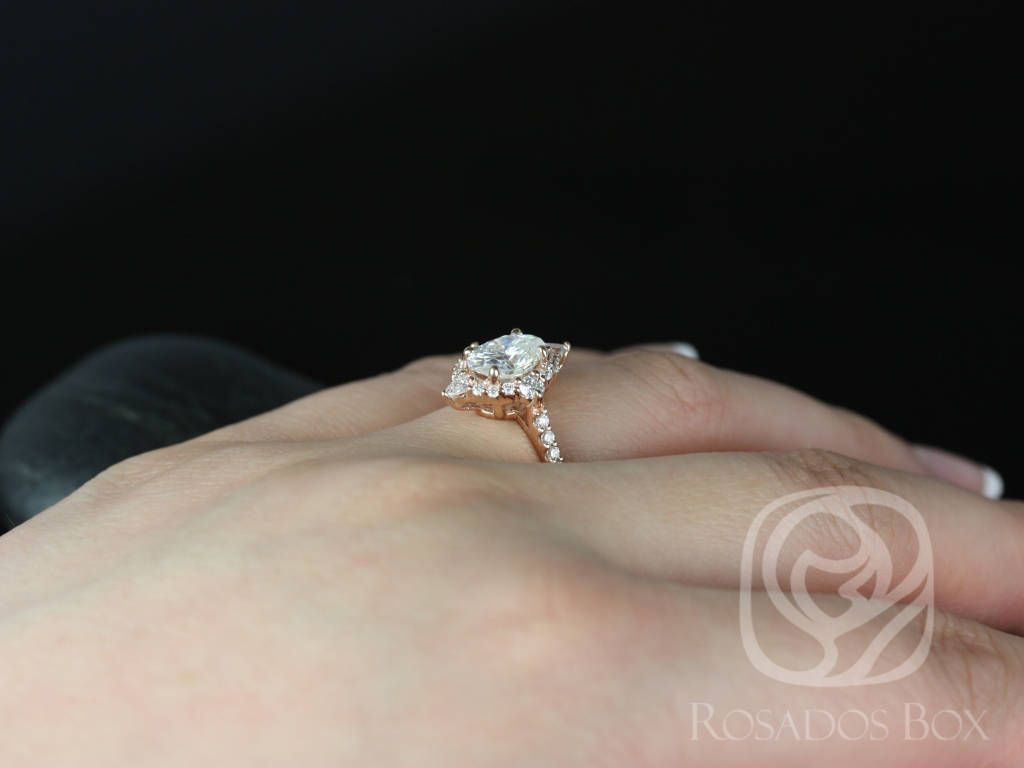 Rosados Box Jadis 8x6mm 14kt Rose Gold Oval Moissanite and Diamonds Star Halo Engagement Ring