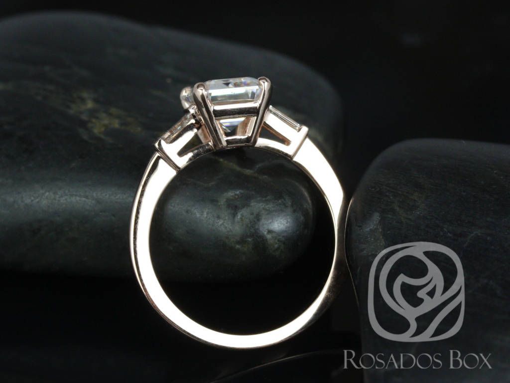2.50ct Farrah 9x7mm 14kt Moissanite Diamond Emerald Three Stone Ring