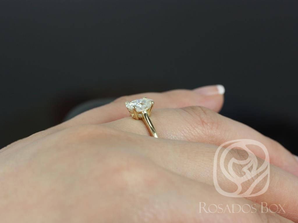 Rosados Box Delia 8x6mm 14kt Yellow Gold Oval Moissanite Extra Low Thin Skinny Engagement Ring