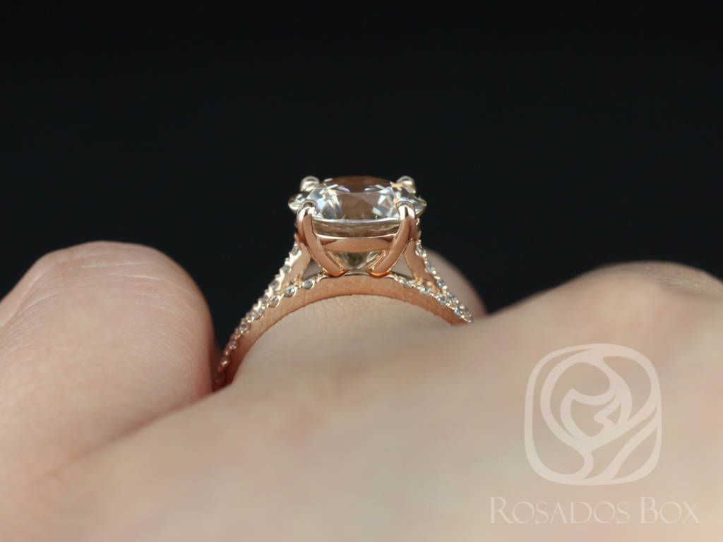 Rosados Box Ready to Ship Eloise 3.93cts 14kt Rose Gold Champagne Cognac Zircon and Diamonds Cathedral Wedding Set