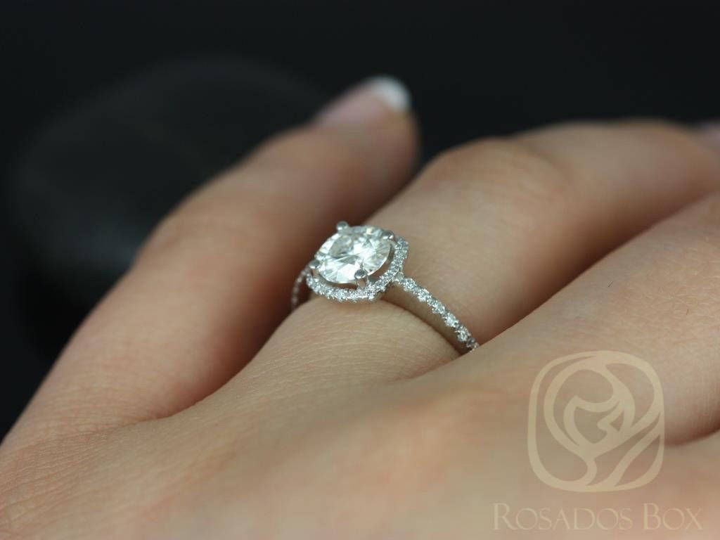 SALE Rosados Box Ready to Ship Barra 6mm 14kt YELLOW Gold Round FB Moissanite and Diamonds Cushion Halo Engagement Ring