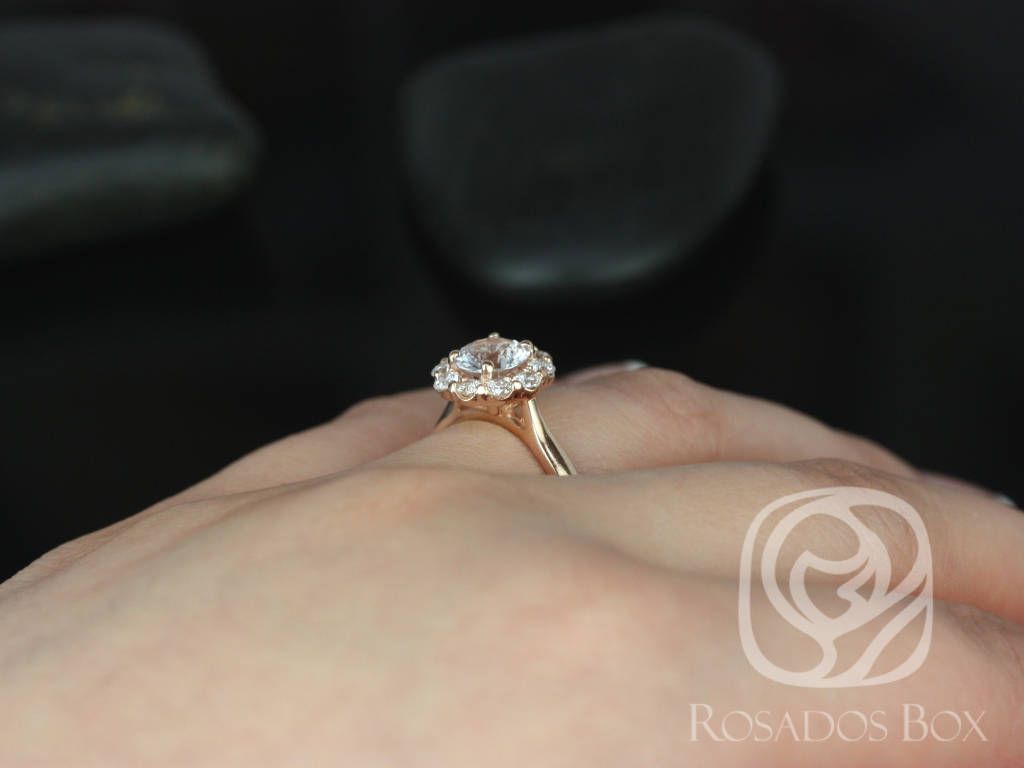 SALE Rosados Box Ready to Ship Blossom 1.17cts 14kt Rose Gold Round White Sapphire and Diamonds Flower Halo Engagement Ring