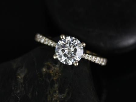 SALE Rosados Box Ready to Ship Taylor 7mm 14kt Yellow Gold Round FB Moissanite and Diamond Cathedral Engagement Ring