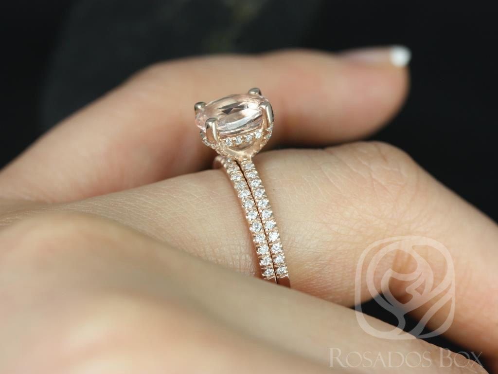 2.28ct Ready to Ship Hillary 2.28cts 14kt Rose Gold Peach Sapphire and Diamond Basket Oval Bridal Set