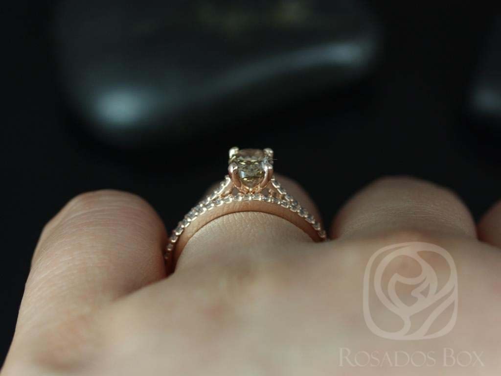 1.03ct Ready to Ship Blake 14kt Rose Gold Cognac Diamond Oval Solitaire with Accent Bridal Set