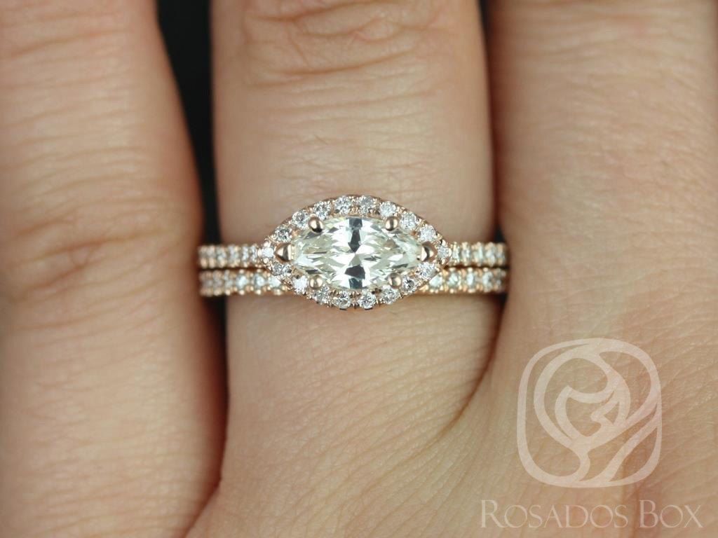 Rosados Box Ready to Ship Conflict Free Jones 0.63cts 14kt Rose Gold Marquise Diamond Halo Wedding Set