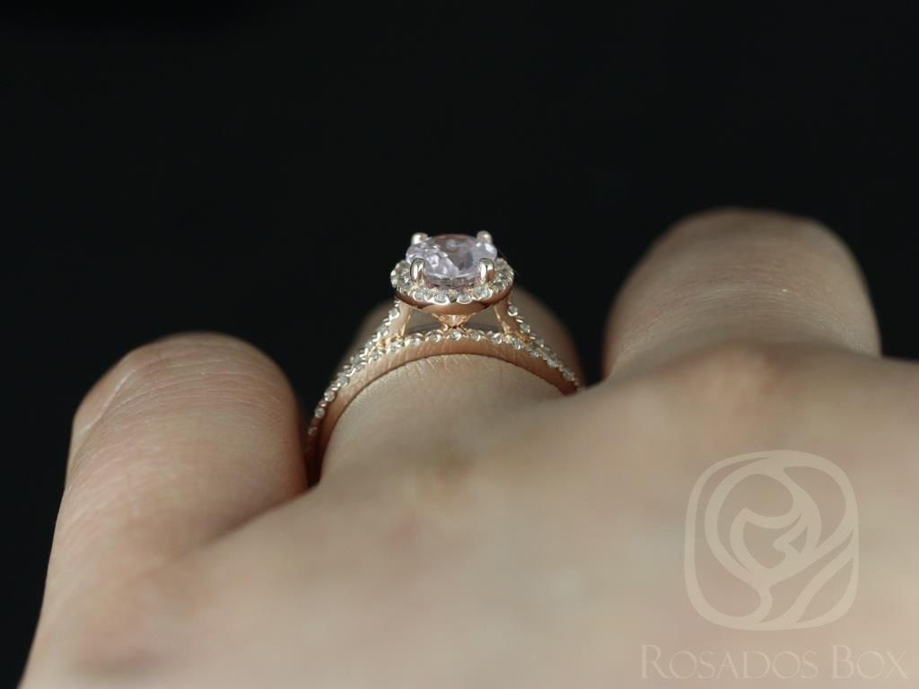 1.43ct Ready to Ship Rachel 14kt Rose Gold Peach Blush Champagne Sapphire Diamonds Oval Halo Bridal Set