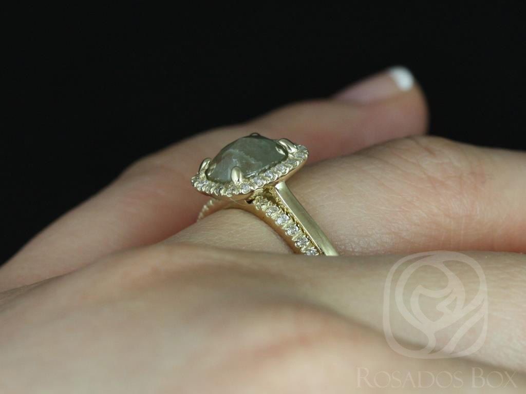 Rosados Box Ready to Ship Delana 1.50ct 14k Yellow Gold Cushion Rose Cut Diamonds Halo Wedding Set