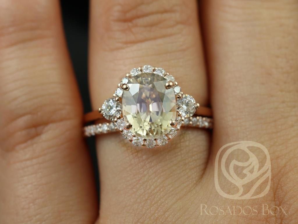 4.74ct Ready to Ship Britney 14kt Rose Gold Champagne Zircon and Diamonds Unique Halo Bridal Set by Rosados Box