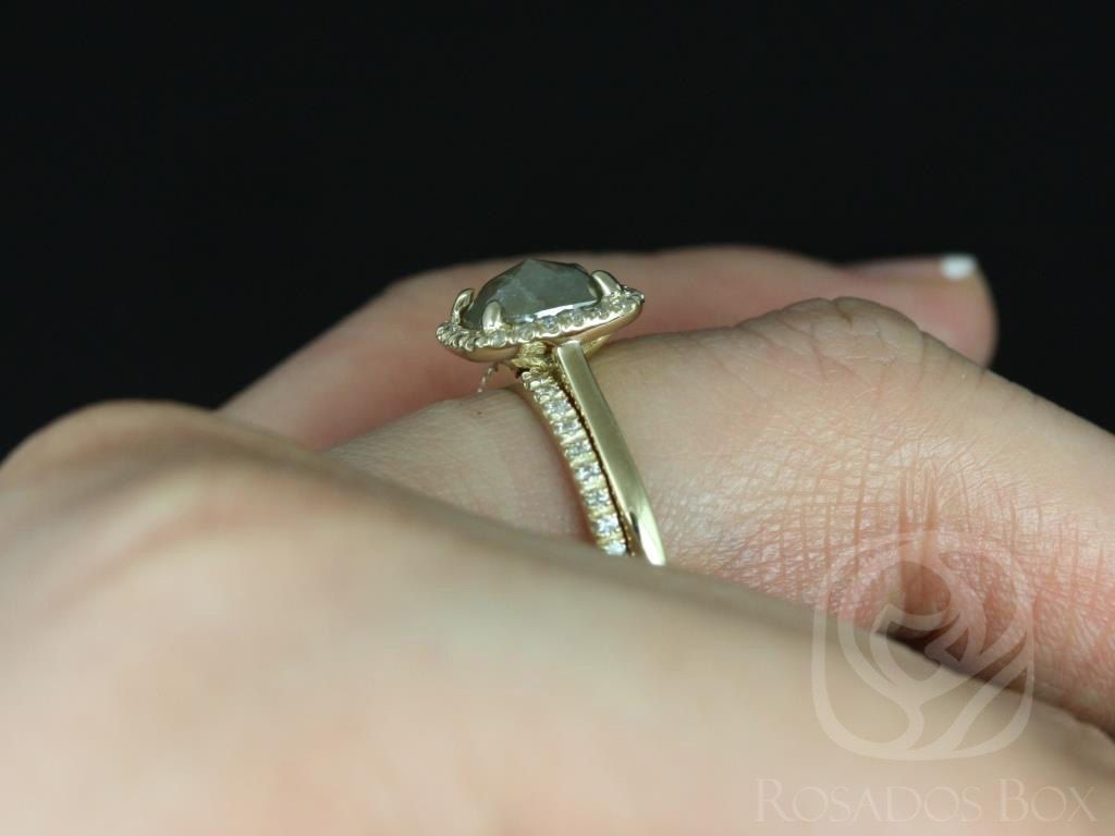 Rosados Box Ready to Ship Delana 1.50ct 14k Yellow Gold Cushion Rose Cut Diamonds Halo Wedding Set