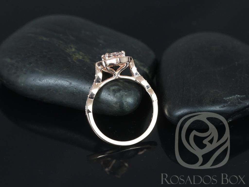 Lana 8x6mm 14kt Morganite Diamond WITH Milgrain Unique Oval Halo Ring 