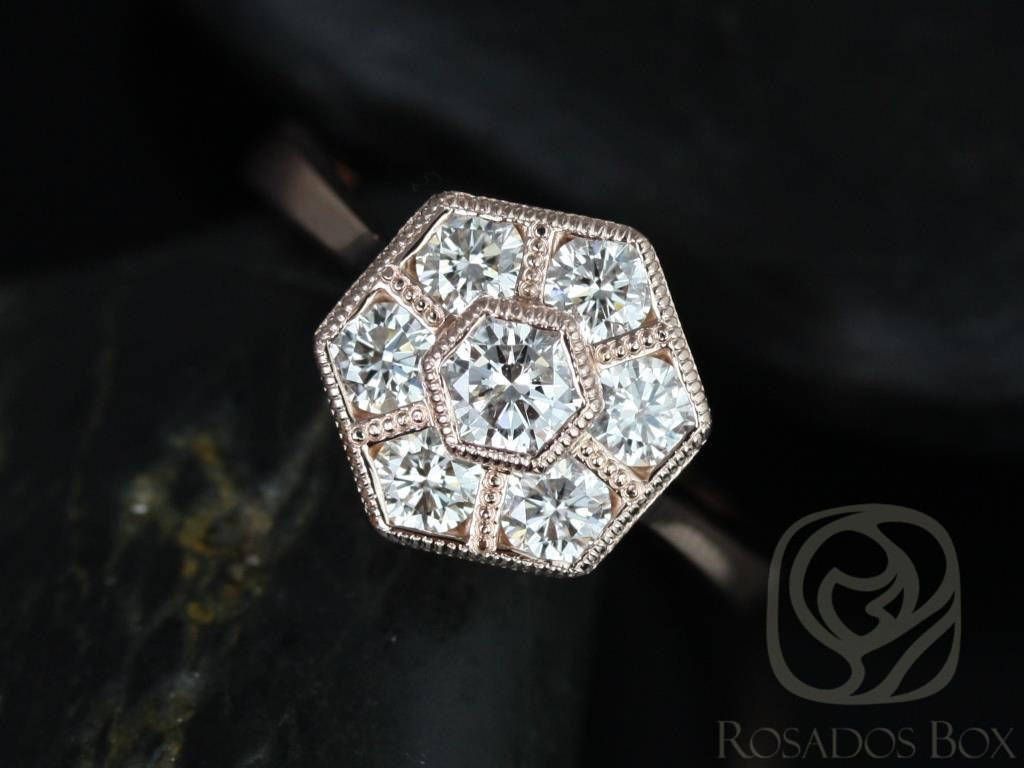 Rosados Box Ready to Ship Mosaic Grande 14kt Rose Gold WITH Milgrain Diamonds Cluster Ring