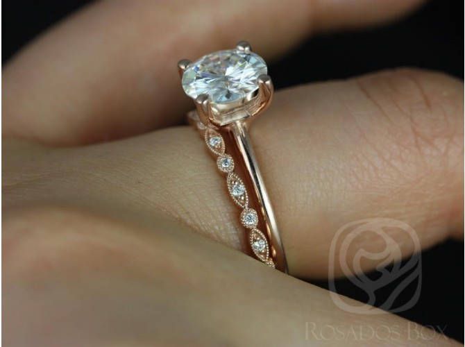 2ct Skinny Alberta 8mm & Gwen 14kt Rose Gold Moissanite Diamond Round Solitaire Bridal Set