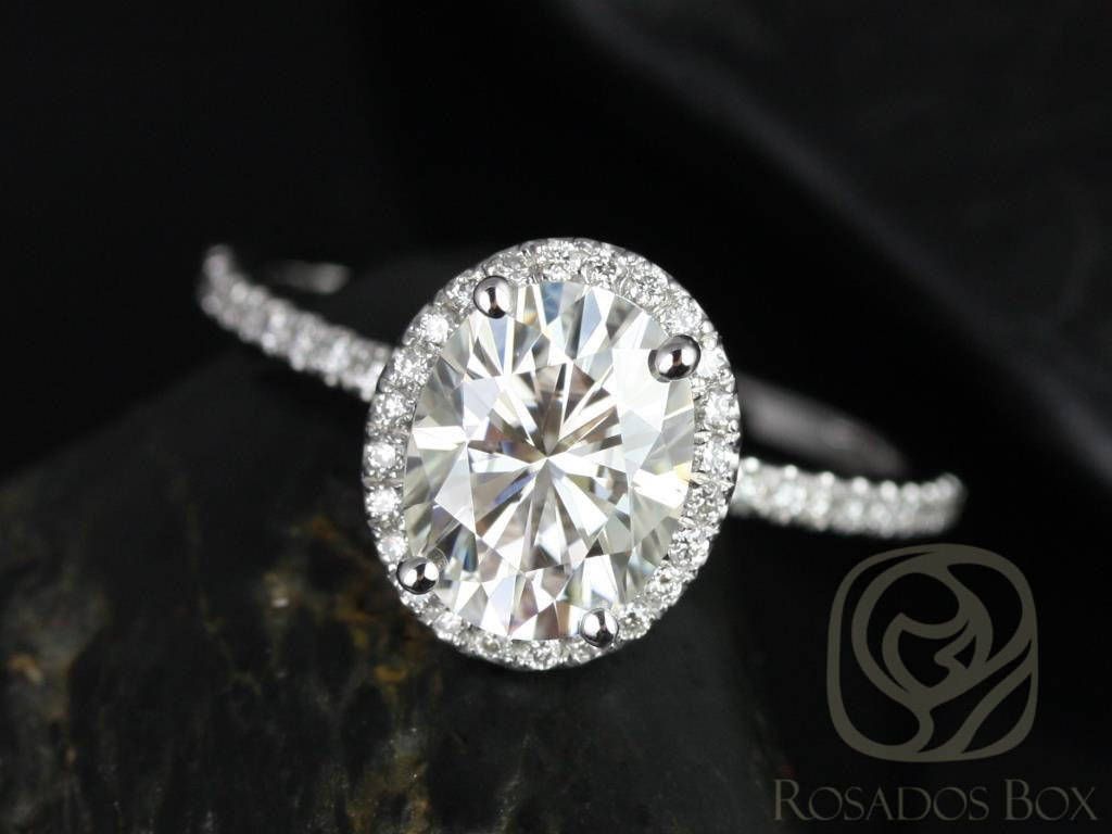 Rosados Box Ready to Ship Federella 9x7mm Platinum Oval Forever One Moissanite Diamond Halo Engagement Ring