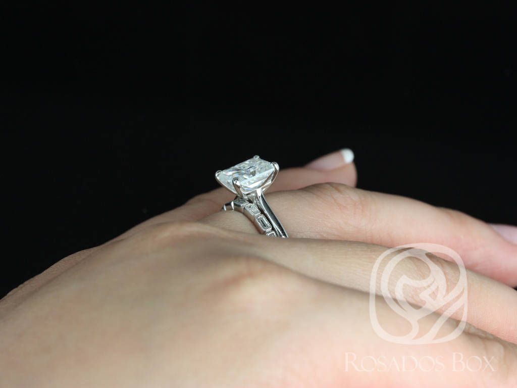 2.70ct Skinny Nancy 9x7mm & Rihani 14kt Moissanite Diamonds Radiant Solitaire Bridal Set