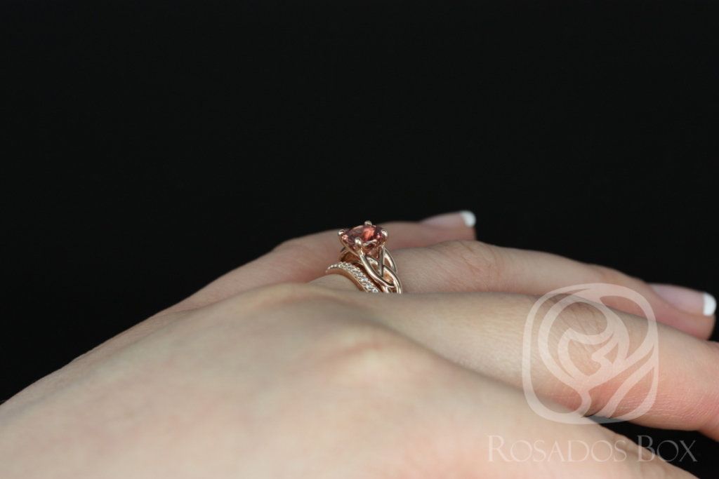 1.34ct Ready to Ship Cassidy14kt Rose Gold Rustic Red Sapphire Diamonds Celtic Knot Bridal Set