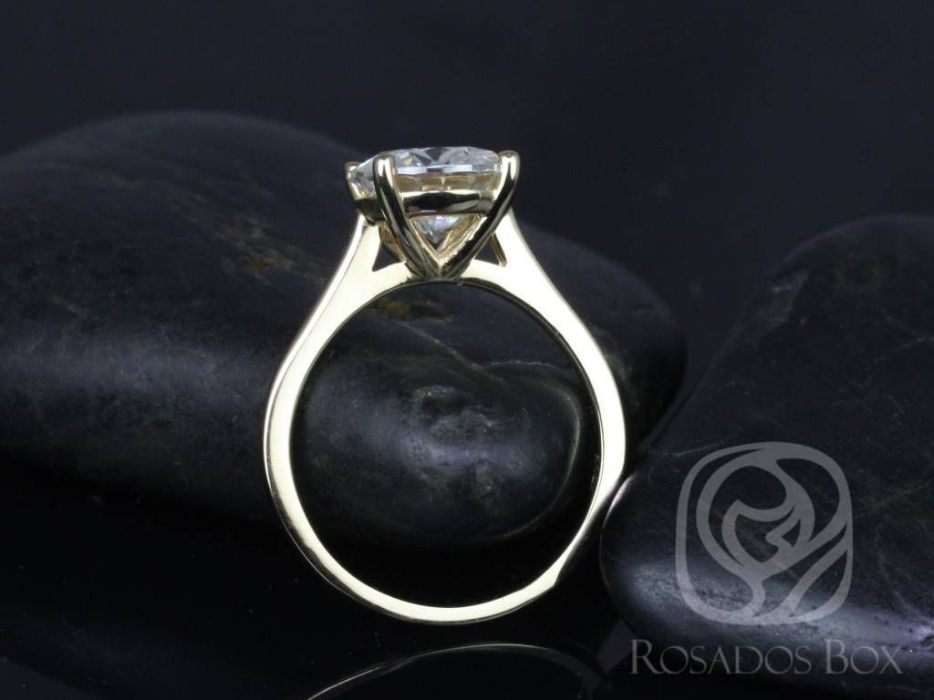 SALE Rosados Box Ready to Ship Esther 9mm 14kt Yellow Gold Round FB Moissanite Classic Thin Skinny Engagement Ring