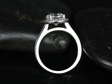 SALE Rosados Box Ready to Ship Monique 8mm Platinum Round FB Moissanite Diamonds Halo Engagement Ring